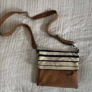 Chic Tan and Black Striped Crossbody Bag